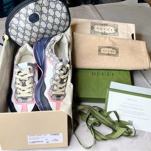Women’s Gucci Shoes, Rayton Sneakers, Size 9, Beige and blue, GG Supreme canvas.